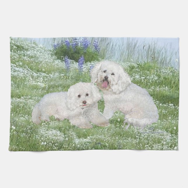 Bichon Frise Bluebonnets Geschirrtuch (Horizontal)