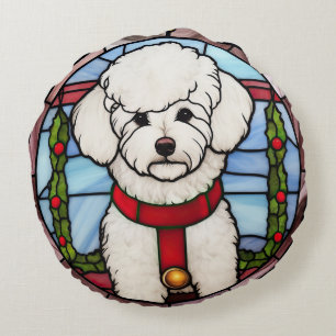 Bichon Frise Buntglas Weihnachten Rundes Kissen