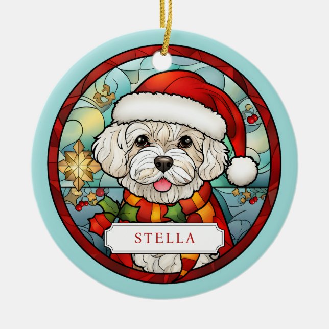 Bichon Frise Cercle en céramique ornement (Devant)