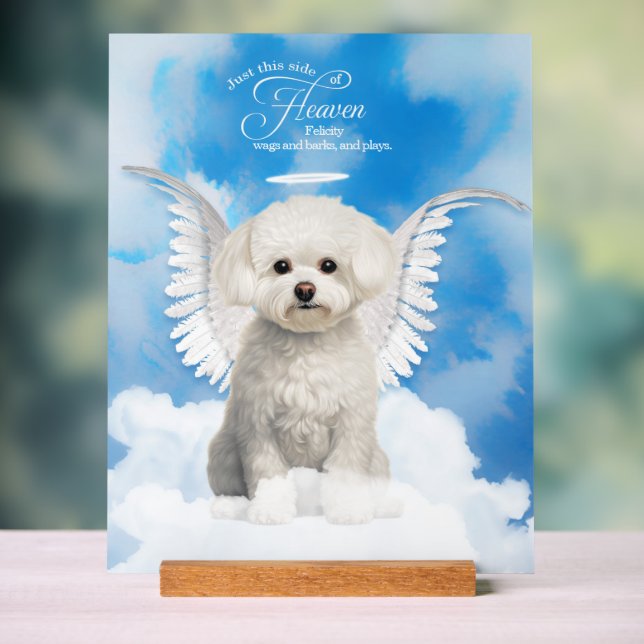 Bichon Frise Chien Angel avec nom Pet Memorial (Neutre)