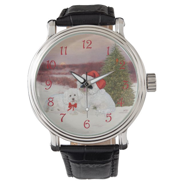 Bichon Frise Christmas Armbanduhr (Vorderseite)