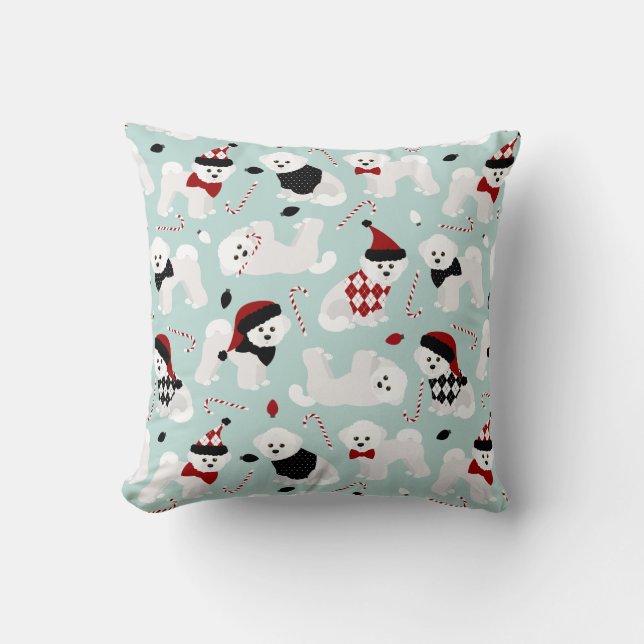 Bichon Frise Christmas Blue Throw Kissen (Vorderseite)