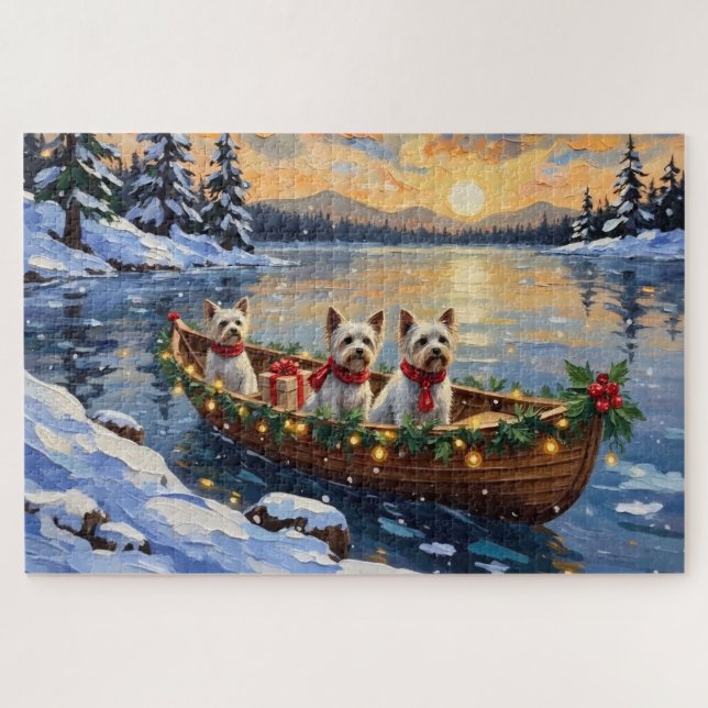 Bichon Frise Christmas Boat Holiday (Horizontal)