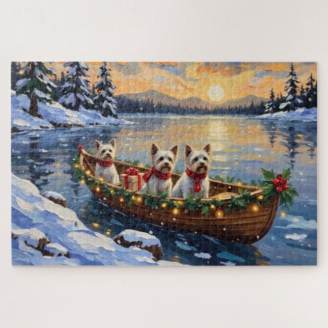 Bichon Frise Christmas Boat Holiday (Horizontal)