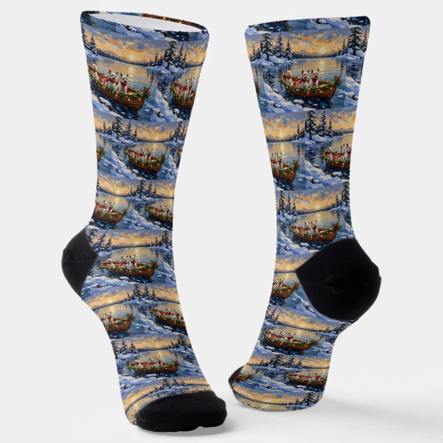 Bichon Frise Christmas Boat Holiday Socken (Gewinkelt)