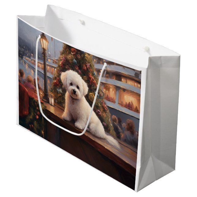 Bichon Frise Christmas Cruise: Pawsome Holiday Große Geschenktüte (Vorderseite Schrägansicht)