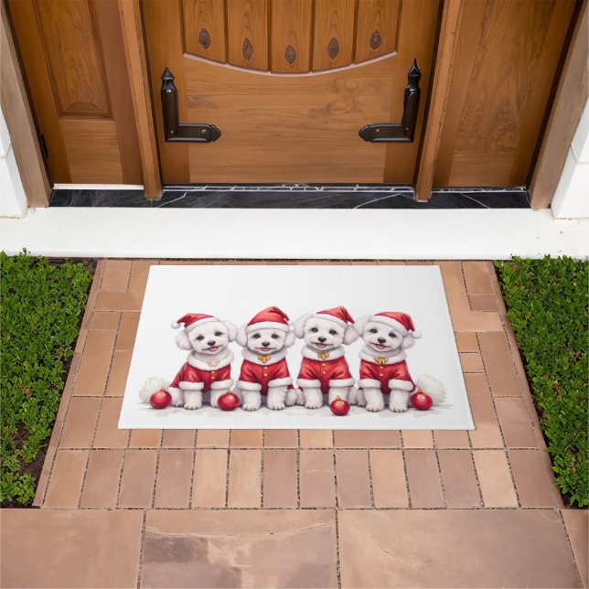 Bichon Frise Christmas Dress Santa Hat Fußmatte (Außenbereich)