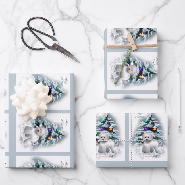 Bichon Frise Christmas Geschenkpapier Set (Vorderseite)