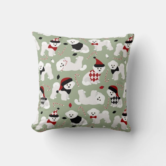 Bichon Frise Christmas Green Throw Kissen (Vorderseite)
