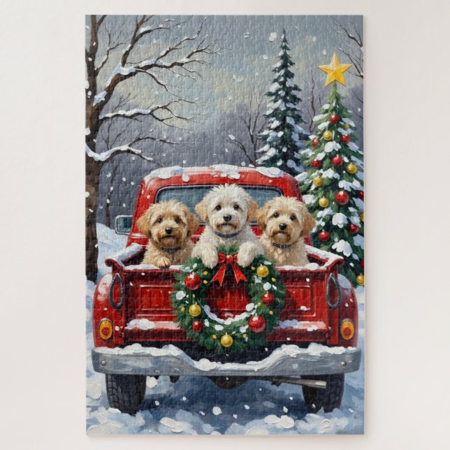 Bichon Frise Christmas Red Truck Holiday (Vertikal)