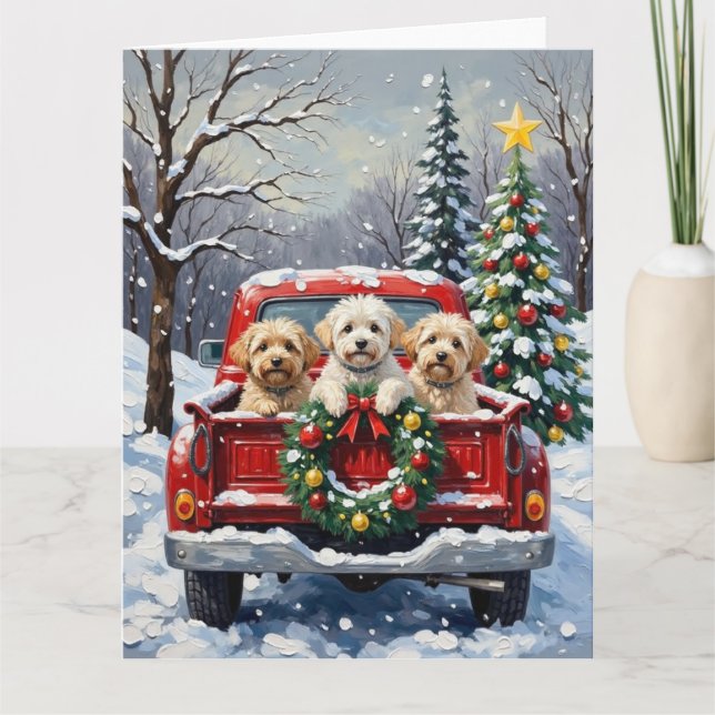 Bichon Frise Christmas Red Truck Holiday Karte (Vorderseite)