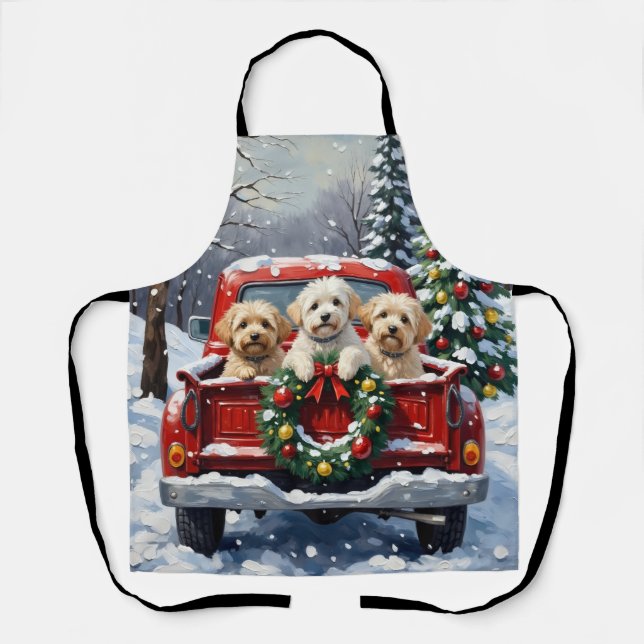 Bichon Frise Christmas Red Truck Holiday Schürze (Vorderseite)