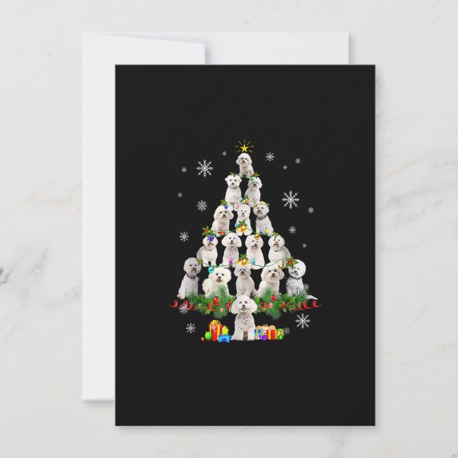 Bichon Frise Christmas Tree Lights Funny Dog Xmas Einladung (Vorderseite)
