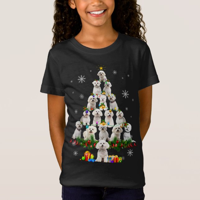 Bichon Frise Christmas Tree Lights Funny Dog Xmas T-Shirt (Vorderseite)