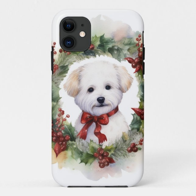 Bichon Frise Christmas Wreath Festivals Case-Mate iPhone Hülle (Rückseite)