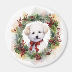 Bichon Frise Christmas Wreath Festivals Magnet
