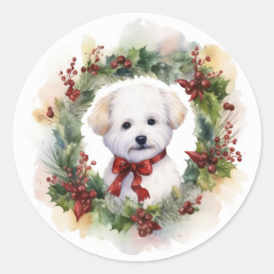 Bichon Frise Christmas Wreath Festivals Runder Aufkleber