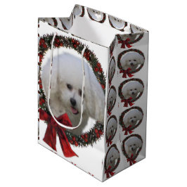 Bichon Frise Christmas Wreath Mittlere Geschenktüte