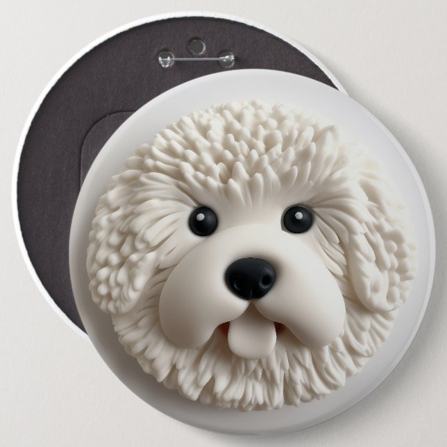 Bichon Frise Dog 3D Inspiriert Button (Vorne & Hinten)