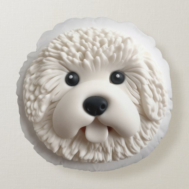 Bichon Frise Dog 3D Inspiriert Rundes Kissen (Vorderseite)
