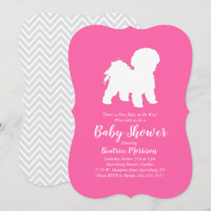Bichon Frise Dog Baby Shower Girl Pink Einladung