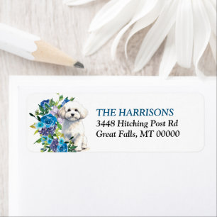Bichon Frise Dog Blue Floral Rücksendeadresse