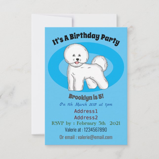 Bichon frise dog Cartoon Illustration Einladung (Vorderseite)