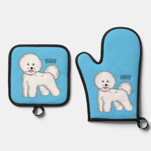 Bichon frise dog Cartoon Illustration Ofenhandschuh & Topflappen-Set