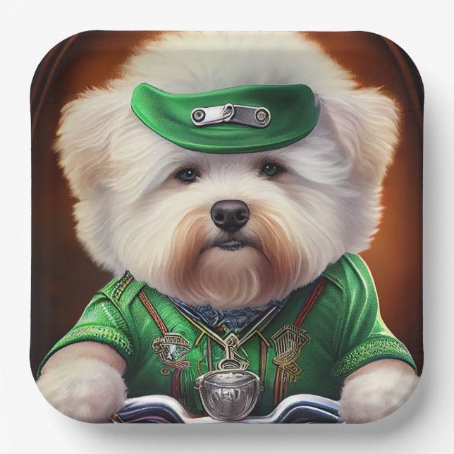Bichon Frisé Dog Fahrrad St. Patrick's Day Pappteller (Vorderseite)