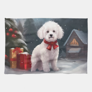 Bichon Frise Dog in Schnee Weihnachten Geschirrtuch