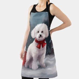 Bichon Frise Dog in Schnee Weihnachten Schürze