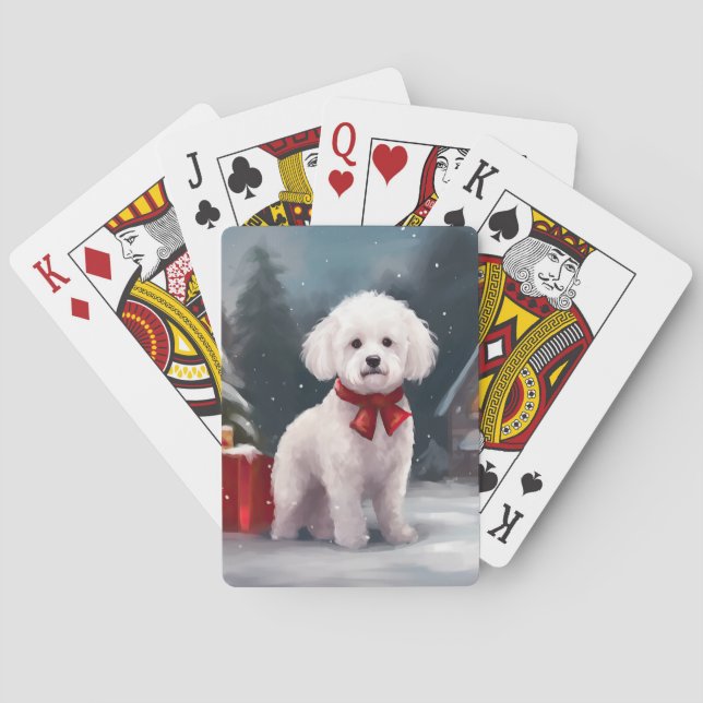 Bichon Frise Dog in Schnee Weihnachten Spielkarten (Rückseite)