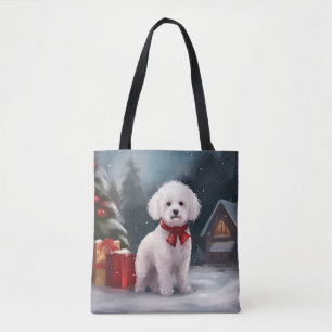 Bichon Frise Dog in Schnee Weihnachten Tasche