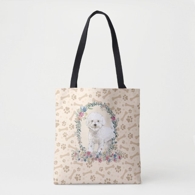 Bichon Frise Dog Paw Print & Dog Bone Niedlich  Tasche (Vorderseite)