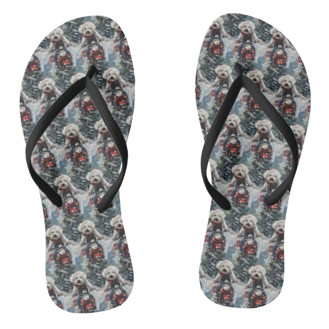 Bichon Frise Dog Riding Motorrad Weihnachten Flip Flops (Fußbett)
