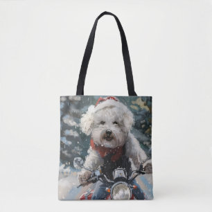 Bichon Frise Dog Riding Motorrad Weihnachten Tasche