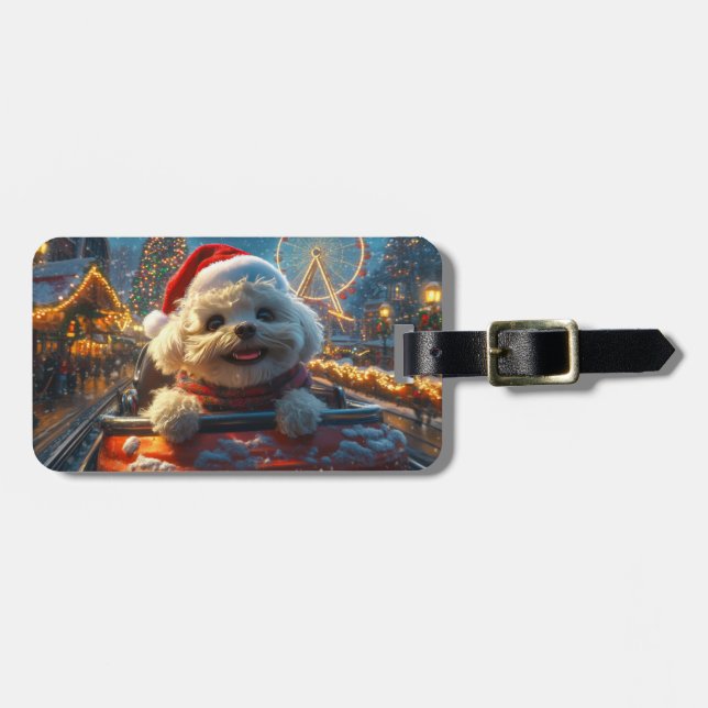 Bichon Frise Dog Roller Untersetzer Weihnachten Gepäckanhänger (Vorderseite horizontal)