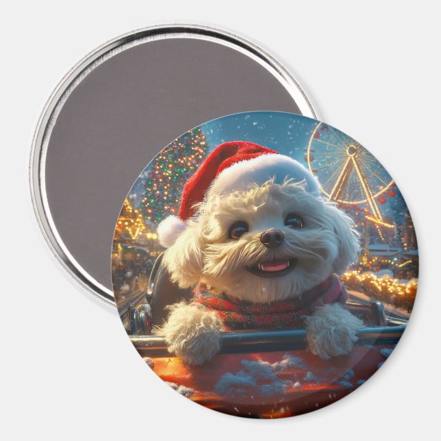 Bichon Frise Dog Roller Untersetzer Weihnachten Magnet (Vorderseite/Rückseite)