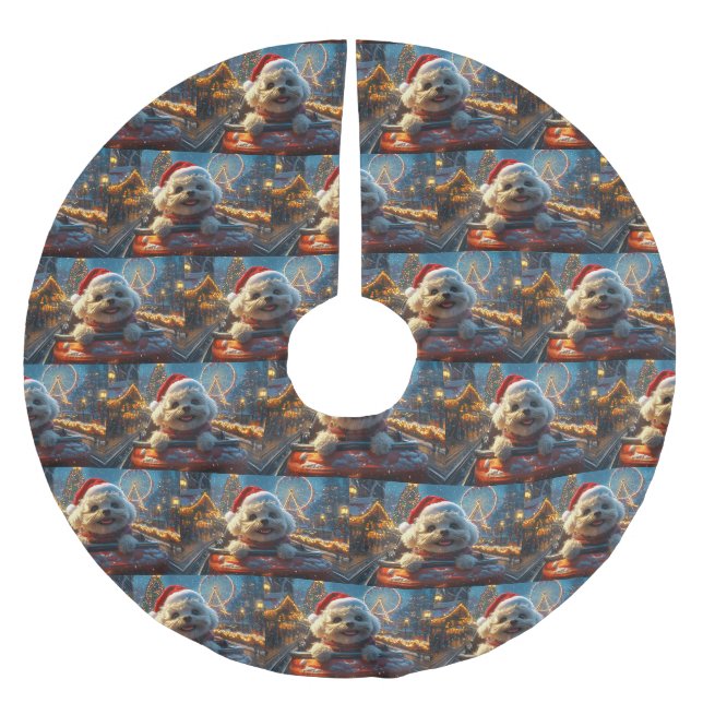 Bichon Frise Dog Roller Untersetzer Weihnachten Polyester Weihnachtsbaumdecke (Vorderseite)