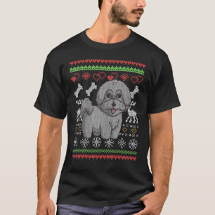 Bichon Frise Dog Santa Claus Ugly Christmas Patter T-Shirt