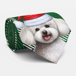 Bichon Frise Dog und Green Kariert Christmas Krawatte