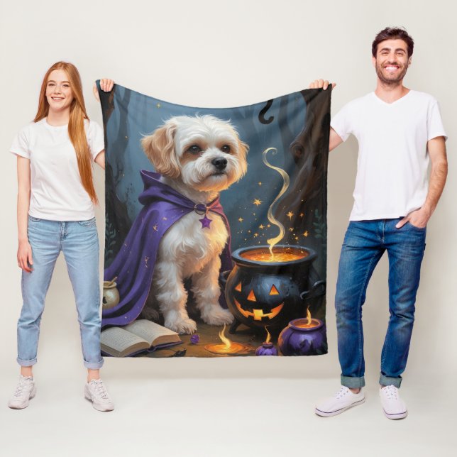Bichon Frise Dog Whimsical Halloween Malerei Fleecedecke (Beispiel)