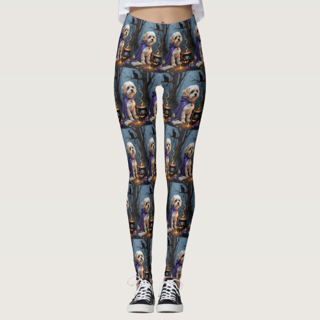 Bichon Frise Dog Whimsical Halloween Malerei Leggings (Vorderseite)