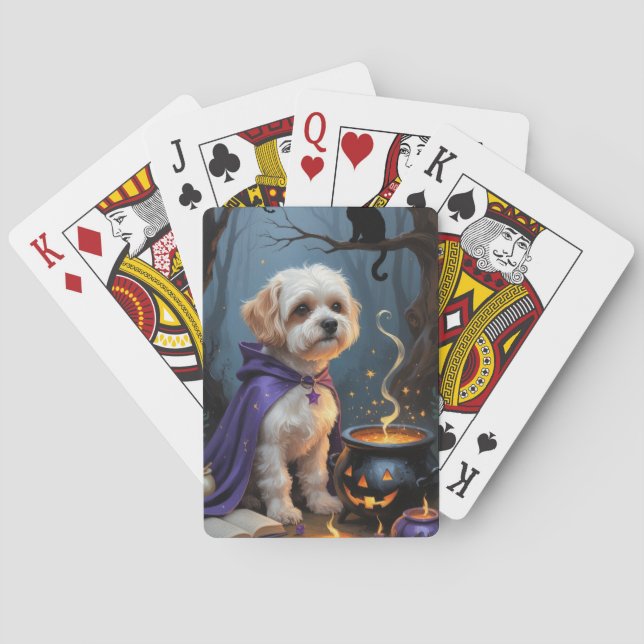 Bichon Frise Dog Whimsical Halloween Malerei Spielkarten (Rückseite)