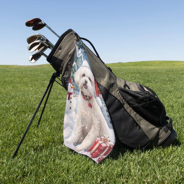 Bichon Frise Dog Winter Wonderland Weihnachtsfreud Golfhandtuch (Gras)
