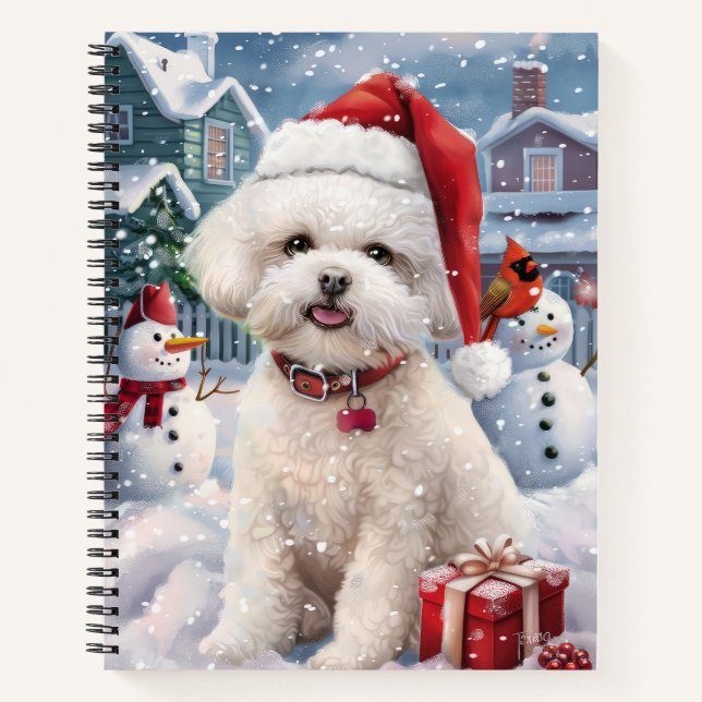 Bichon Frise Dog Winter Wonderland Weihnachtsfreud Notizbuch (Vorderseite)