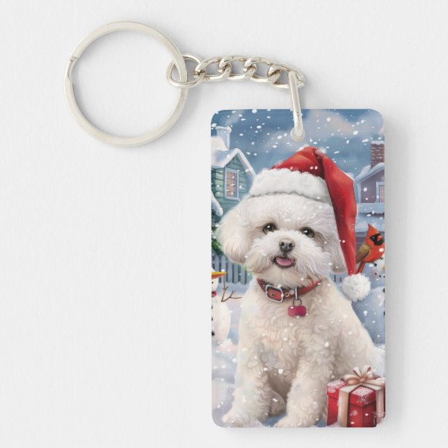 Bichon Frise Dog Winter Wonderland Weihnachtsfreud Schlüsselanhänger (Vorderseite)