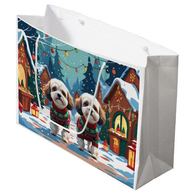 Bichon Frise Dogs Christmas Snow Holiday Große Geschenktüte (Vorderseite Schrägansicht)