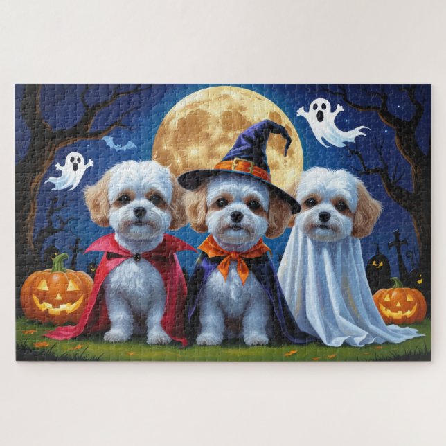 Bichon Frise Dogs Pumpkin Halloween Funny (Horizontal)
