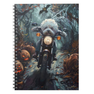 Bichon Frise fährt Motorrad Halloween Gruselig Notizblock